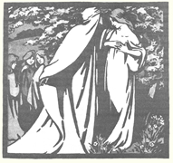 'A Winter's Kiss', an illustration by W Graham Robertson for 'A MAsque of May Morning' (1904)